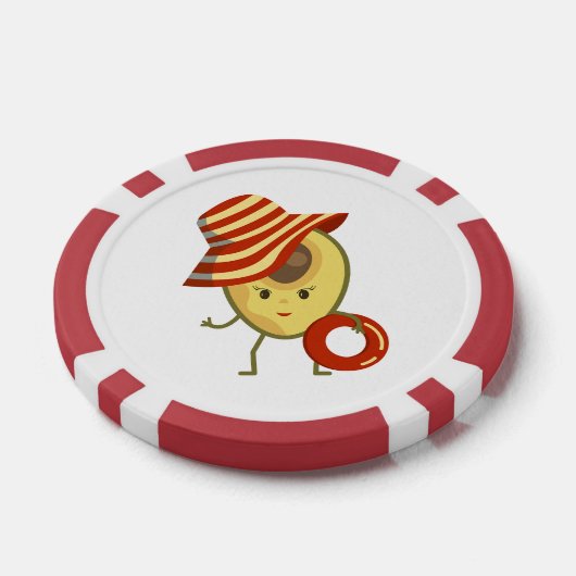 Avocado strandmeisje met zon-pet en zwemring poker chips (Enkel)