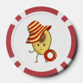 Avocado strandmeisje met zon-pet en zwemring poker chips (Achterkant)