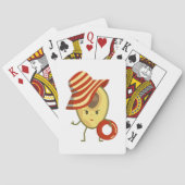 Avocado strandmeisje met zon-pet en zwemring pokerkaarten (Achterkant)