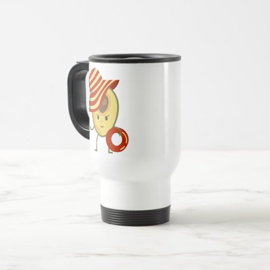 Avocado strandmeisje met zon-pet en zwemring reisbeker (Voorkant links)