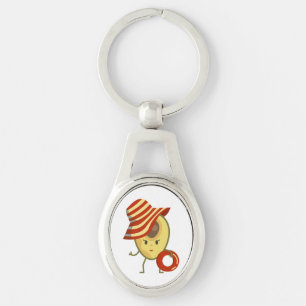 Avocado strandmeisje met zon-pet en zwemring sleutelhanger