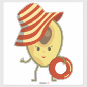 Avocado strandmeisje met zon-pet en zwemring sticker (Vel)