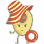 Avocado strandmeisje met zon-pet en zwemring sticker (Voorkant)