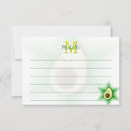 Avocado Superstar Aangepaste Monogram Gelinieerd Notitiekaartje (Voorkant)