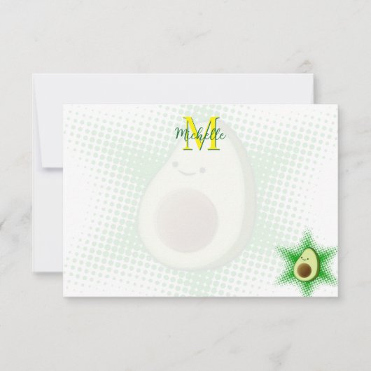 Avocado Superstar Aangepaste Monogram Notitiekaartje (Voorkant)