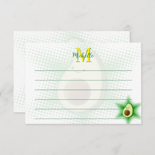 Avocado Superstar Custom Monogram Lined Notitiekaartje (Voorkant / Achterkant)