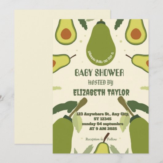 Avocado-thema babyshower uitnodiging  (Voorkant / Achterkant)