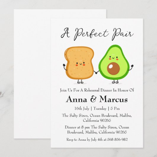 Avocado & Toast een perfecte paar bruids diner Kaart (Voorkant / Achterkant)