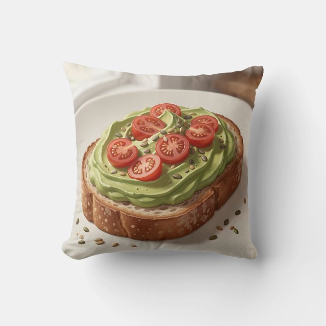 Avocado Tomaat Toast Verse Ontbijtkunst Kussen (Voorkant)