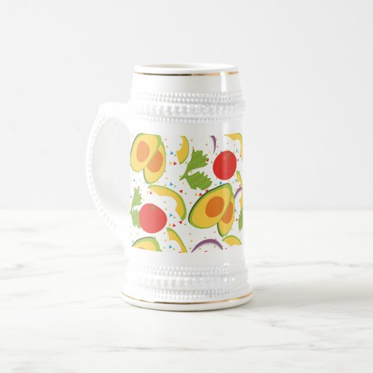 Avocado Tomato Salad Greenery Pattern Bierpul (Voorkant links)