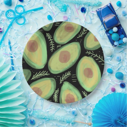 Avocado Tomato Salad Greenery Pattern Papieren Bordje (Feest)