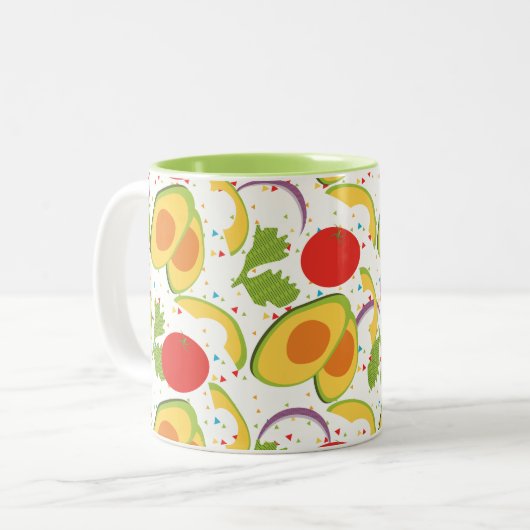 Avocado Tomato Salad Greenery Pattern Tweekleurige Koffiemok (Voorkant links)