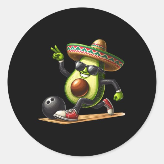 Avocado toont bowlingvaardigheden Cinco de Mayo Gr Ronde Sticker (Voorkant)