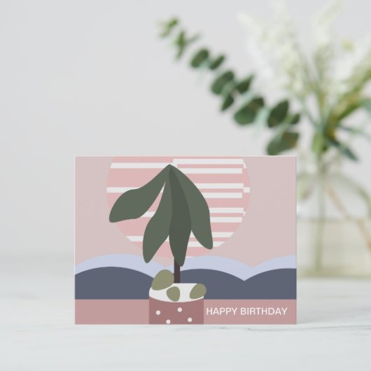 Avocado Tree Blush Muted Birthday Briefkaart (Staand voorkant)