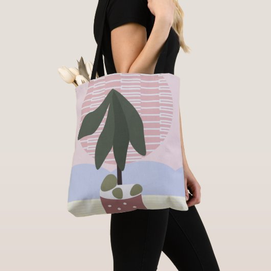 Avocado Tree Blush Muted Geometric Pink Green Tote Bag (Dichtbij)