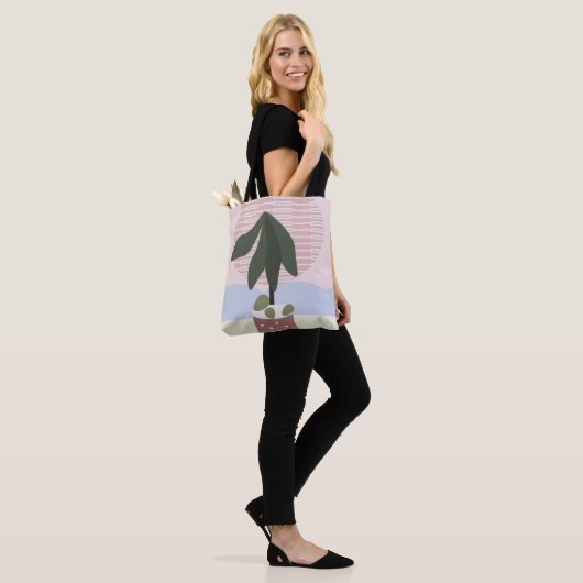 Avocado Tree Blush Muted Geometric Pink Green Tote Bag (Op model)