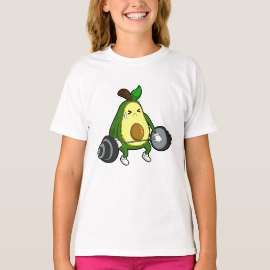 Avocado van Fitness met Barbell T-shirt (Voorkant)