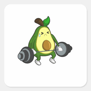 Avocado van Fitness met Barbell Vierkante Sticker