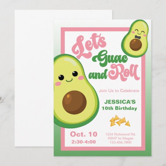 Avocado Verjaardagsfeestje Kinder Groene Roze Verj Kaart (Voorkant / Achterkant)