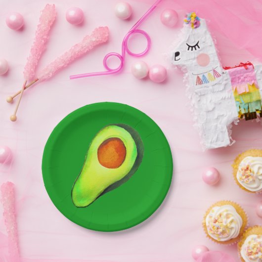 Avocado-verslaving groene schattige kunst papieren bordje (Feest)