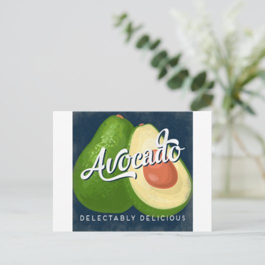 Avocado Vintage Fruit Label Retro Briefkaart (Staand voorkant)