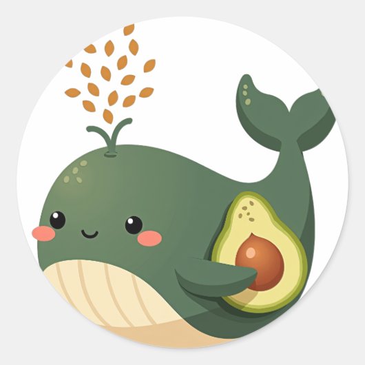 Avocado Walvis Ronde Sticker (Voorkant)