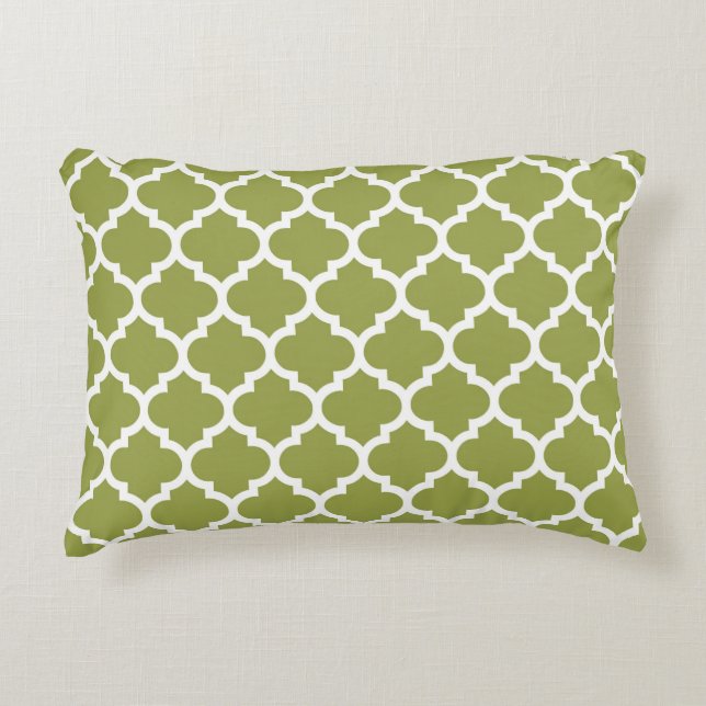 Avocado Witte Marokkaanse Quatrefoil Patroon #5 Accent Kussen (Voorkant)