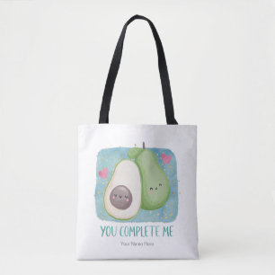 Avocado You Complete Me Love Kawaii Waterverf Tote Bag