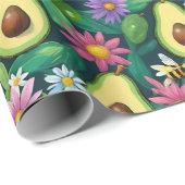Avocado's, bijen en bloemen cadeaupapier (Rol Hoek)