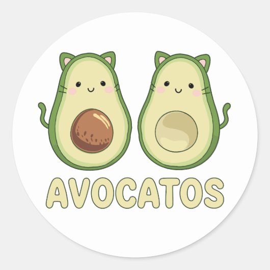 Avocado's Kawaii Cat & Avocado Ronde Sticker (Voorkant)