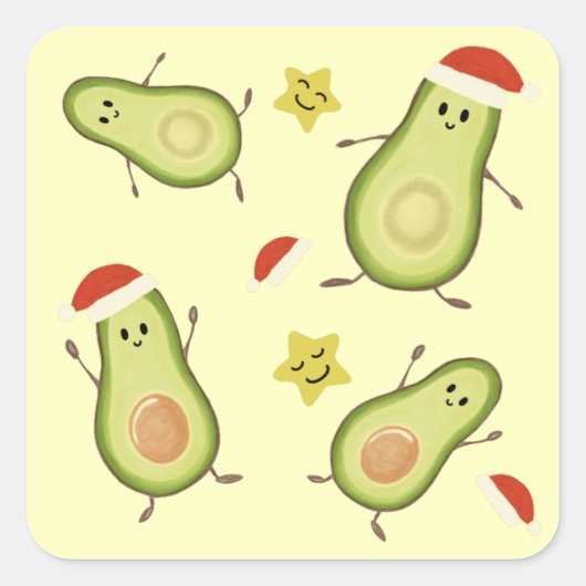 Avocados & Kerstmis Vierkante Sticker (Voorkant)