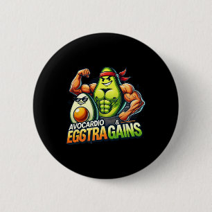 Avocardio en Eggstra Gains Grappige Gym Fitness En Ronde Button 5,7 Cm