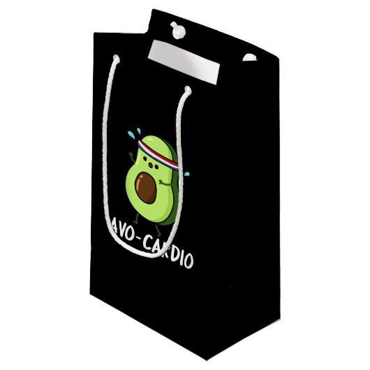 Avocardio Funny Excercise Avocado Pun Dark BG Klein Cadeauzakje (Voorkant Gekanteld)