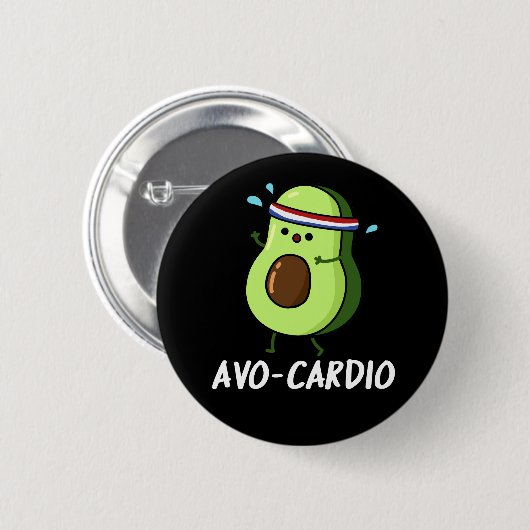 Avocardio Funny Excercise Avocado Pun Dark BG Ronde Button 5,7 Cm (Voorkant /achterkant)