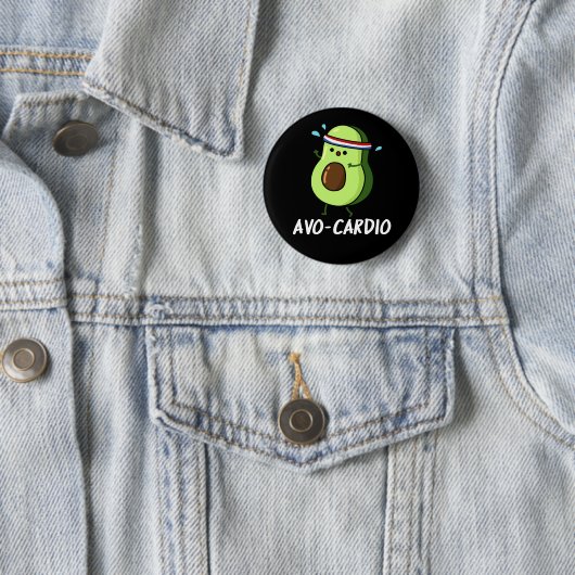 Avocardio Funny Excercise Avocado Pun Dark BG Ronde Button 5,7 Cm (In situ)
