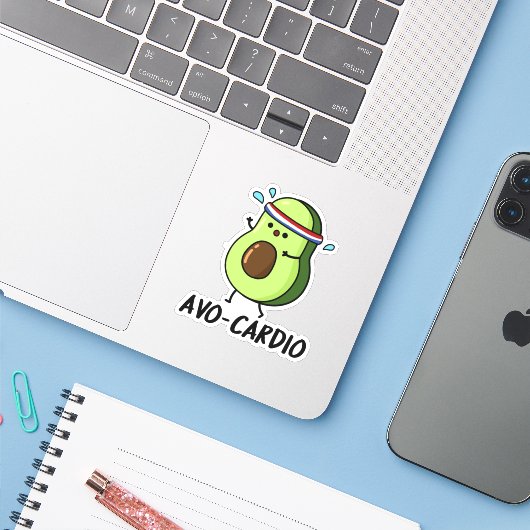 Avocardio Funny Excercise Avocado Pun Sticker (Laptop met iPhone)