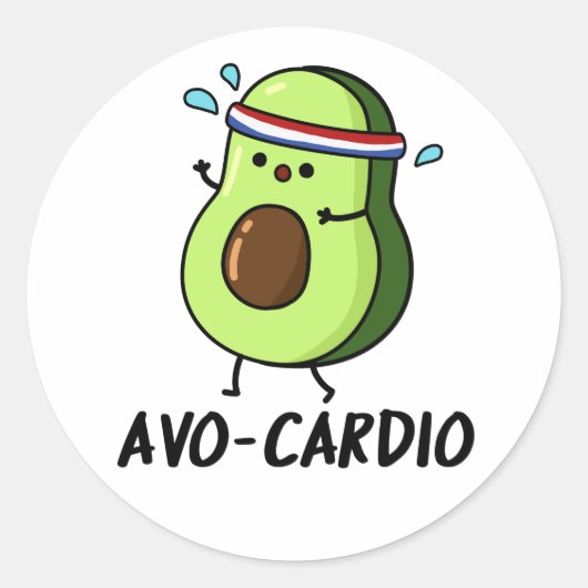Avocardio Grappige Oefening Avocado Woordspeling Ronde Sticker (Voorkant)