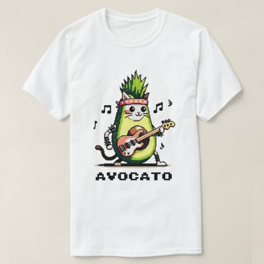 Avocato Bassist - Punk Cat Avocado Pixel Art T-shirt (Design voorkant)