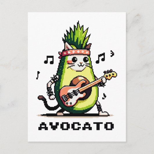 Avocato - Grappige Pixel Art Avocado Kat spelen Ba Briefkaart (Voorkant)