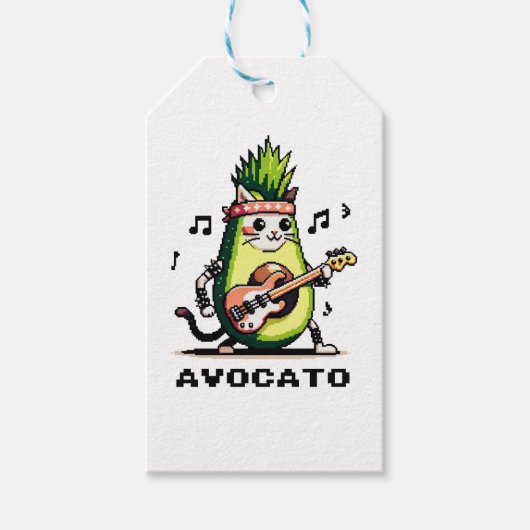 Avocato - Grappige Pixel Art Avocado Kat spelen Ba Cadeaulabel (Voorkant)