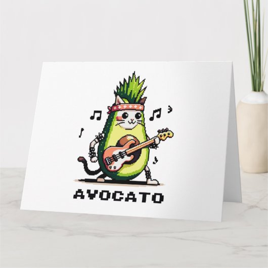 Avocato - Grappige Pixel Art Avocado Kat spelen Ba Kaart (Voorkant)
