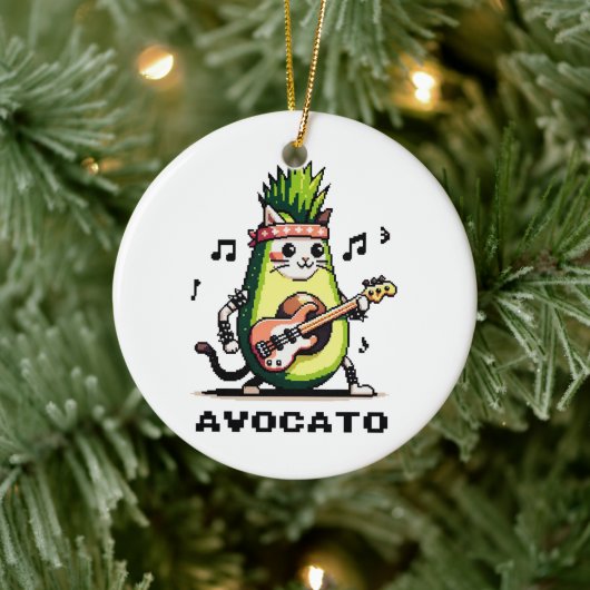Avocato - Grappige Pixel Art Avocado Kat spelen Ba Keramisch Ornament (Boom)
