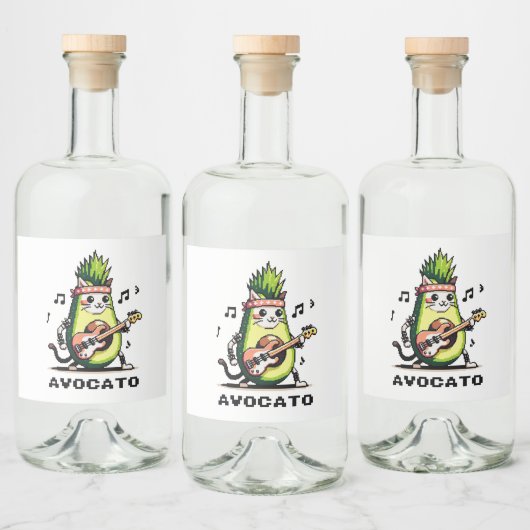 Avocato - Grappige Pixel Art Avocado Kat spelen Ba Likeurfles Etiket (Flessen)
