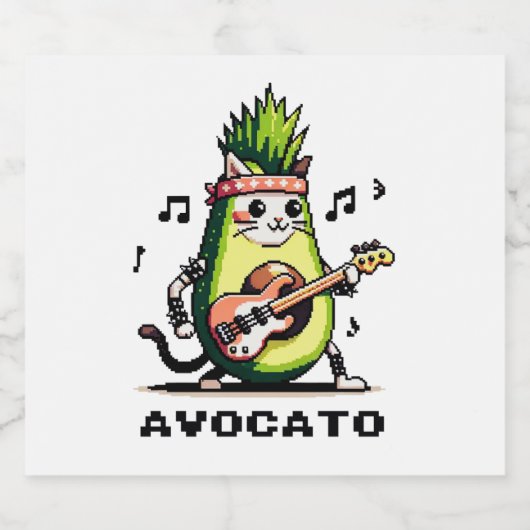 Avocato - Grappige Pixel Art Avocado Kat spelen Ba Likeurfles Etiket (Enkel label)