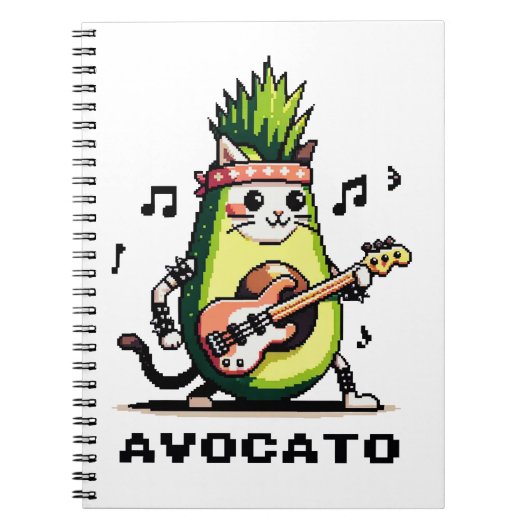 Avocato - Grappige Pixel Art Avocado Kat spelen Ba Notitieboek (Voorkant)