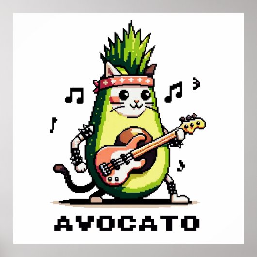 Avocato - Grappige Pixel Art Avocado Kat spelen Ba Poster (Voorkant)