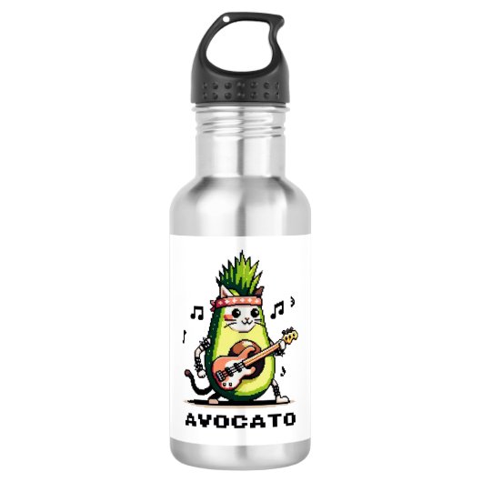 Avocato - Grappige Pixel Art Avocado Kat spelen Ba Waterfles (Voorkant)