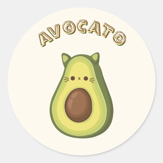 AVOCATO - Grappige Schattigee Cat & Avocado Lovers Ronde Sticker (Voorkant)
