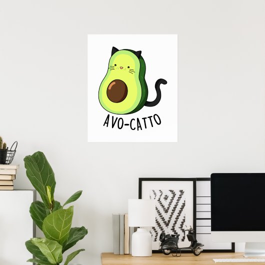Avocatto Cute Avocado Cat Pun Poster (Thuiskantoor)
