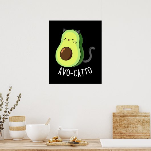 Avocatto Funny Avocado Cat Pun Dark BG Poster (Keuken)